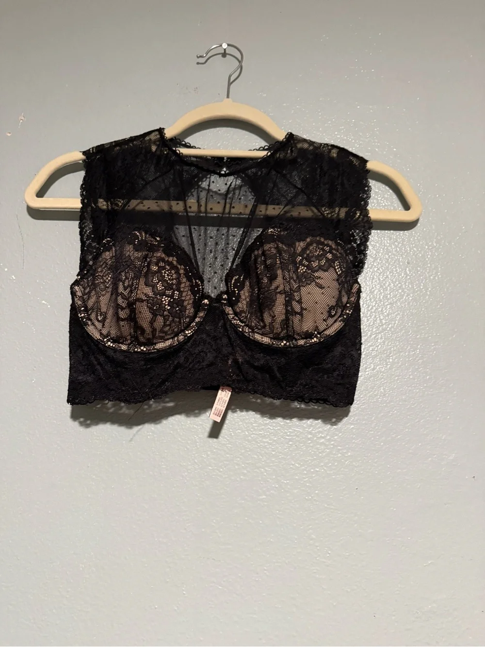 Dobreva Sheer Polka-Dot Lace Longline Bralette - Black size 34D